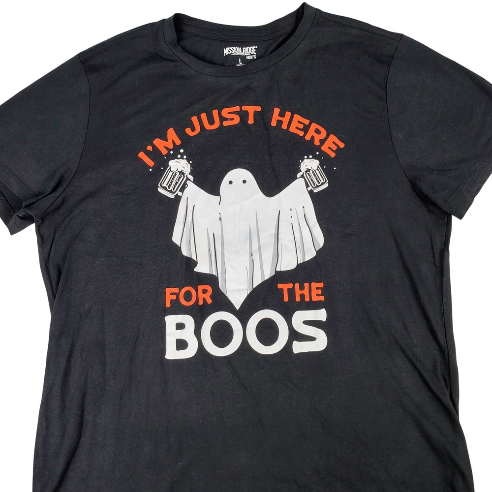 Mission Ridge Mens L I'm Just Here For The Boos Black Graphic Tee Halloween Pun